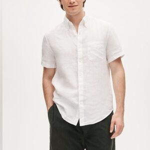 J.Crew Men's White Short-Sleeve Linen Button-Down Shirt- Slim Fit S